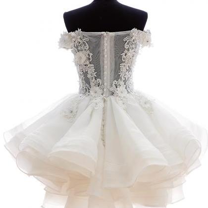 Cute Off Shouler White Lace Applique Homecoming..