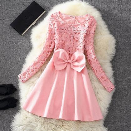 Cute Lace Long Sleeve Winter Formal Dresses With..