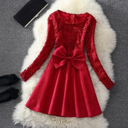 Cute Lace Long Sleeve Winter Formal Dresses With..