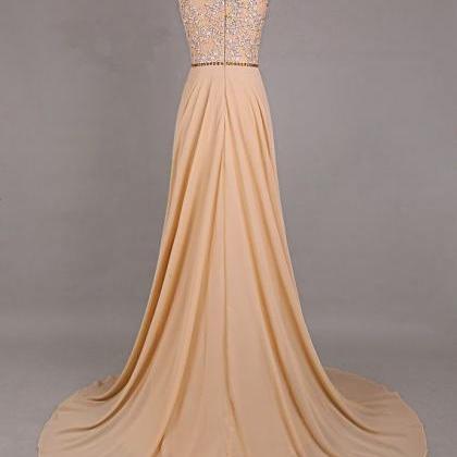 Pretty Handmade Champagne Long Prom Dress With..