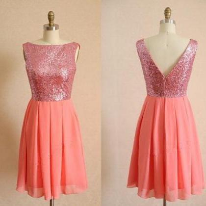 Lovely Short Coral Bridesmaid Dresses With Pink..