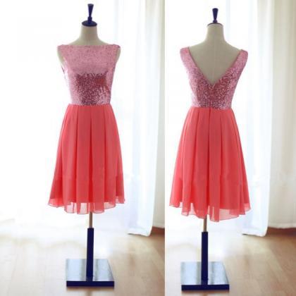 Lovely Short Coral Bridesmaid Dresses With Pink..