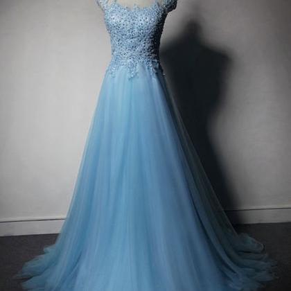 Pretty Light Blue Tulle Long Prom Dress 2016 With..