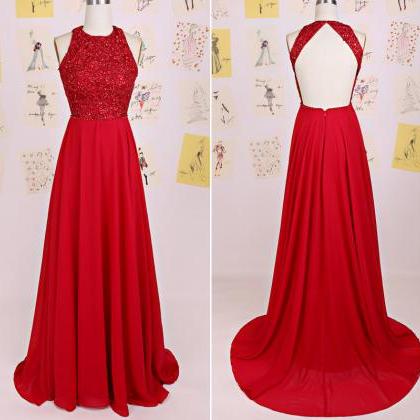 Charming Red Halter Long Backless Prom Dress 2016..