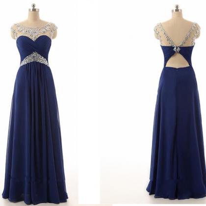 Charming Blue Handmade Long Chiffon Prom Dress..