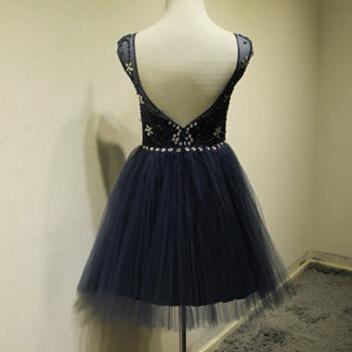 Cute Navy Blue Short Tulle Prom Dress With..