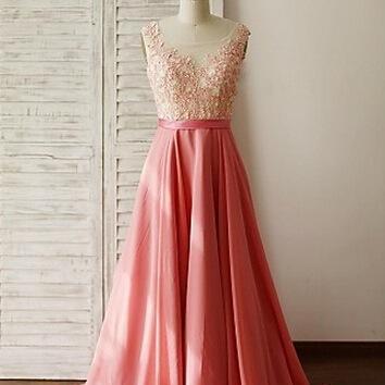 Beautiful Handmade Pink Long Prom Dress With Lace..