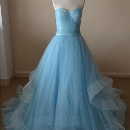 Beautiful Handmade Light Blue Tulle Prom Gowns..
