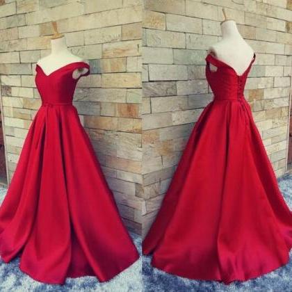 Charming Red Satin Off Shoulder Lace-up Long Prom..