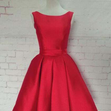 Lovely Red Satin Knee Length Prom Dresses, Cute..