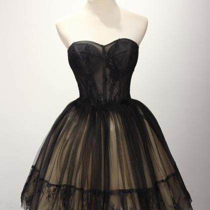 Cute Tulle Short Black Ball Gown Sweetheart Prom..