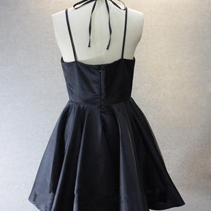 Fashion Black Short V-neckline Satin Halter Handmade Formal Dresses ...