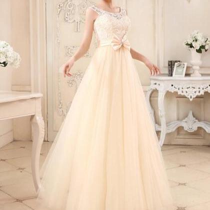 Lovely Champagne Tulle And Lace Long Handmade Prom..