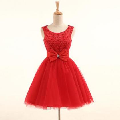 Adorable Custom Made Red Lace And Tulle Knee..