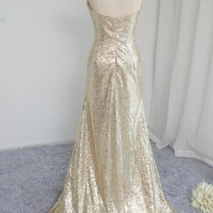 Charming Light Gold Sexy High Split Prom Dresses..