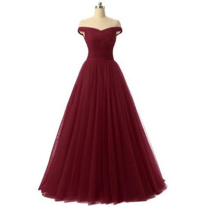 Charming Burgundy Maroon Tulle Ball Gown Prom..