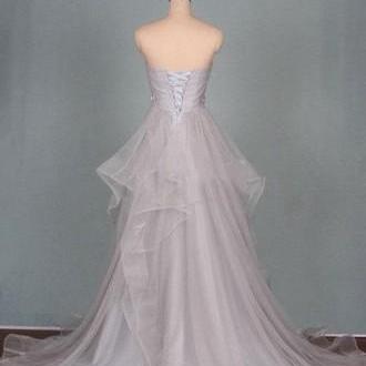 Gorgeous Grey Beaded Sweetheart Tulle Party..