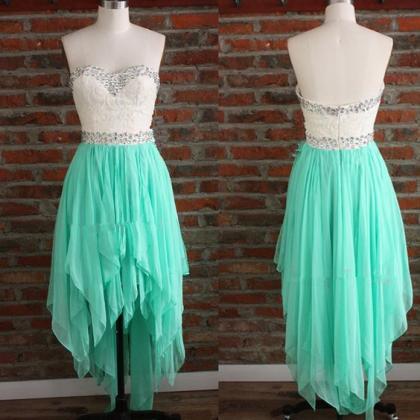Lovely High Low Mint Green Chiffon Prom Dresses,..
