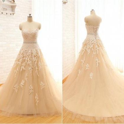 Gorgeous Sweetheart Lace Tulle Prom Gowns 2017,..