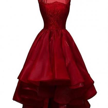 Dark Red High Low Party Dresses, High Low Formal..