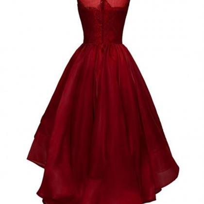 Dark Red High Low Party Dresses, High Low Formal..