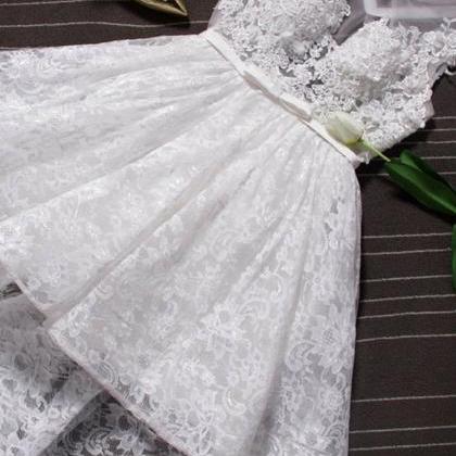 Adorable Lace High Low White Homecoming Dresses,..