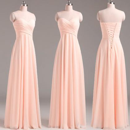Simple Lace-up Back Long Bridesmaid Dress, Pearl..