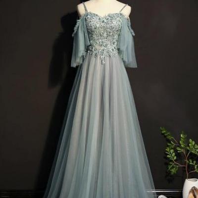Charming Tulle Off Shoulder A-line Party Dress, Elegant Evening Dress