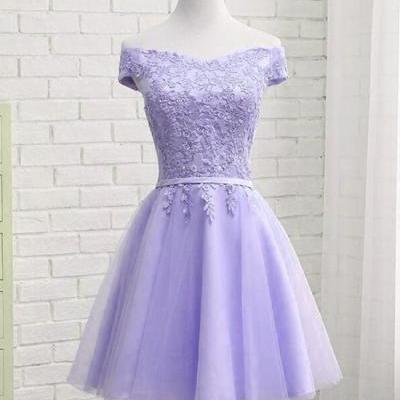 Light Purple Tulle Short Homecoming Dress 2019, Cute Off Shoulder Party Dress