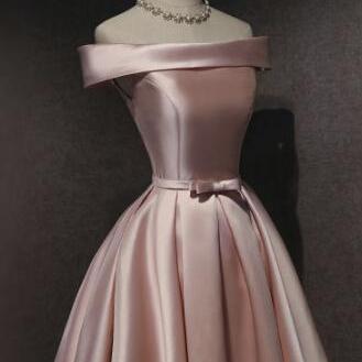 Pink Satin Off Shoulder Cute Party Dress 2019, Pink Homecoming Dresses 2019