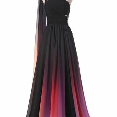 Charming One Shoulder Gradient Long Party Gown, Gradient Formal Dress