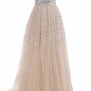 Charming A-line Floor Length Chiffon with Beadings Prom Dress