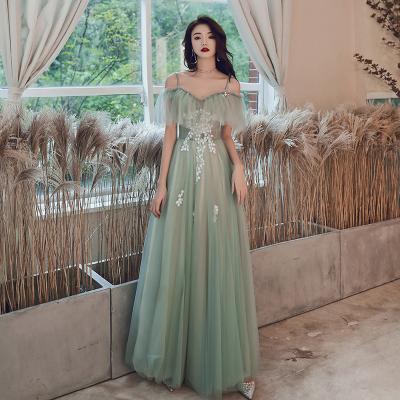 Mint Green and Champagne Off Shoulder Long Formal Dress, A-line Tulle Evening Dress Party Dress