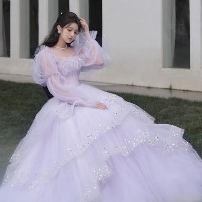 Light Purple Tulle Layers Ball Gown Princess Formal Dresses, Long Sweet 16 Dresses