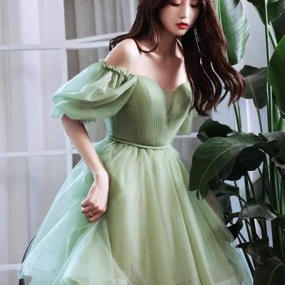 Lovely Green Short Tulle Off Shoulder Party Dress, Green Homecoming Dress Formal Dress