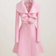 Lovely Pink Winter Falbala Parka Overcoat, Cute Pink Falbala Coat, Autumn Coat