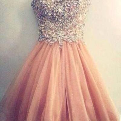 Pretty Tulle Spark Mini Light Pink Sweetheart Prom Dress 2015, Handmade Custom Made Prom, Formal Dresses, Homecoming Dresses