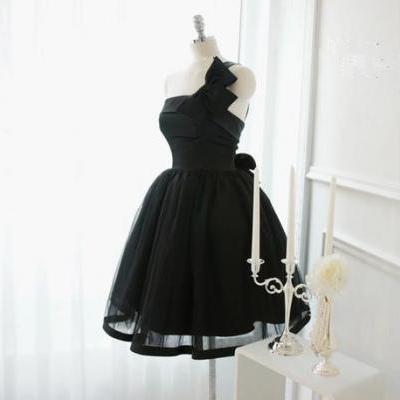 Elegant Ball Gown Short Organza Black Prom Dress with Bow, Black Prom Dresses, Homecoming Dresses, Bridesmaid Dresses