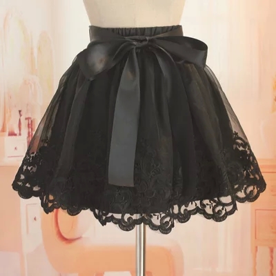 High Quality Organza Skirt with Embroidery， Stylish Skirts, Black Skirts, Women Skirts