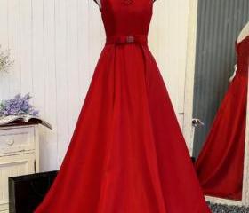 Red Satin Long Prom Dress For High School Girls Y265