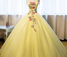 Beautiful Yellow Tulle Long Prom Dress, Sweet 16 Gowns, Yellow Formal ...