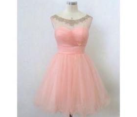 Niulatu Pink Ball Gown Birthday Dress Strap Short Homecoming Dress Beaded Satin Formal Dress HZ1031 main image 1