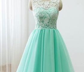 Love Handmade Short Mint Tulle Prom Dress With Lace, Homecoming Dresses ...