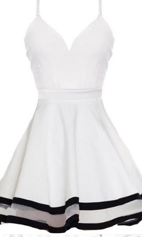 White Spaghetti Strap Mini Graduation Dresses, White Short Women Dresses,