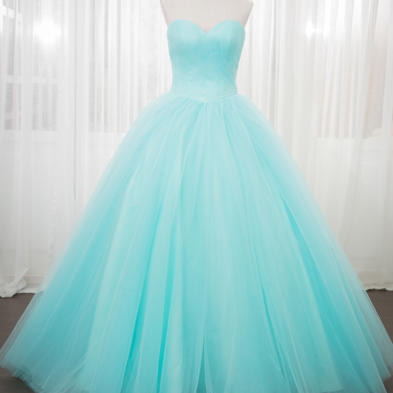 Gorgeous Handmade Light Blue Ball Gown Sweetheart Prom Gowns, Blue Formal Gowns, Evening Gowns