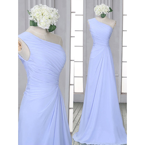 Chiffon One Shoulder Bridesmaid Dress With Ruched Bust, Popular Lavender Bridesmaid Dresses, Simple Bridesmaid Dresses