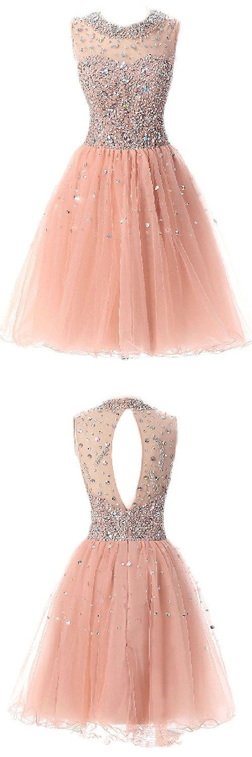 Pearl Pink Beaded Spark Tulle Homecoming Dresses, Cute Short Party Dresses, Sweet 16 Dresses, Teen Formal Dresses