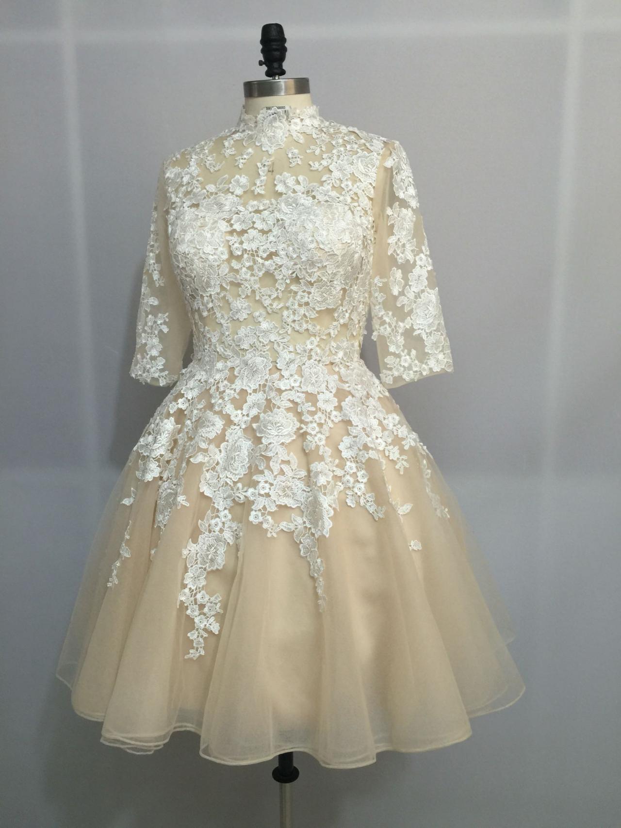 Handmade Lace Applique with Tulle Short Formal Dresses, Lovely Party Dresses, Sweet 16 Dresses