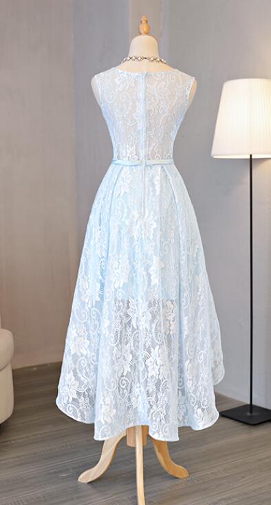 Beautiful Light Blue Lace High Low Party Dresses, Evening Gowns, Lace ...