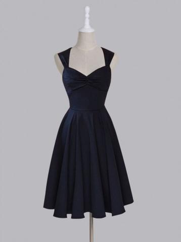 tea length navy blue bridesmaid dresses